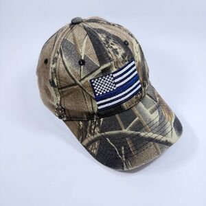 Thin Blue Line American Flag Camo Hat Law Enforcement Support Strapback Cap